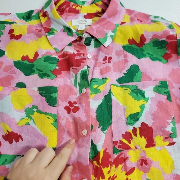 Charter Club Womens Long Sleeve Linen Button Up Top Size 2X Floral Beach Coastal - Picture 9 of 12